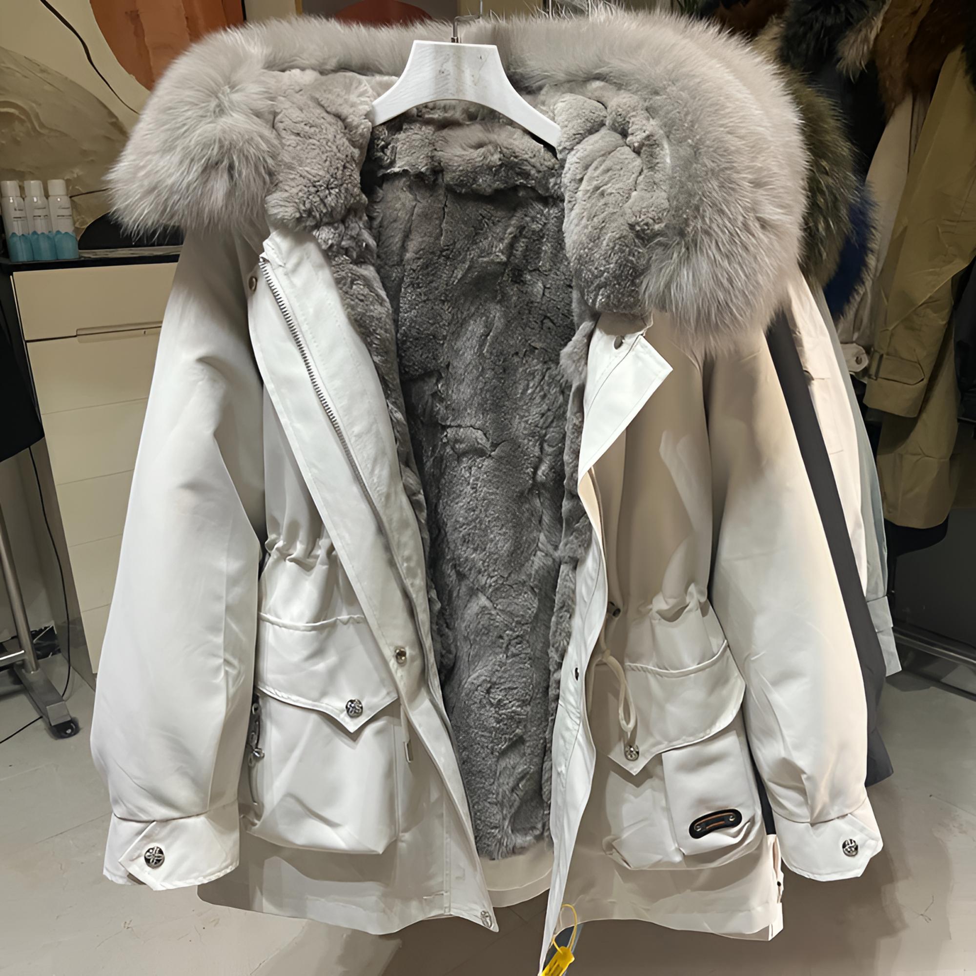 【编号01-100】2024网红同款派克服狐狸毛大毛领百搭连帽时尚休闲