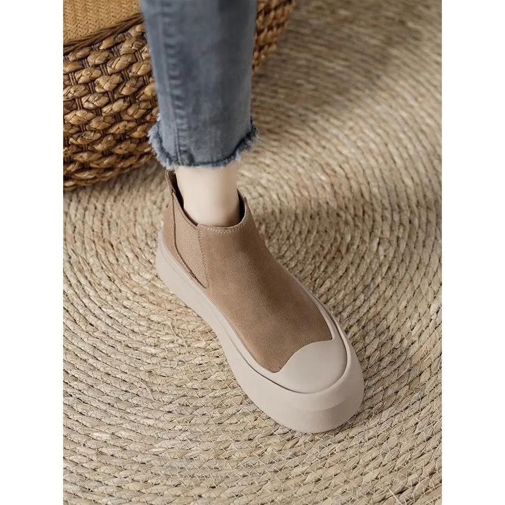 厚底短款马丁靴女秋款软皮小短靴2023新款磨砂切尔西靴女复古单靴