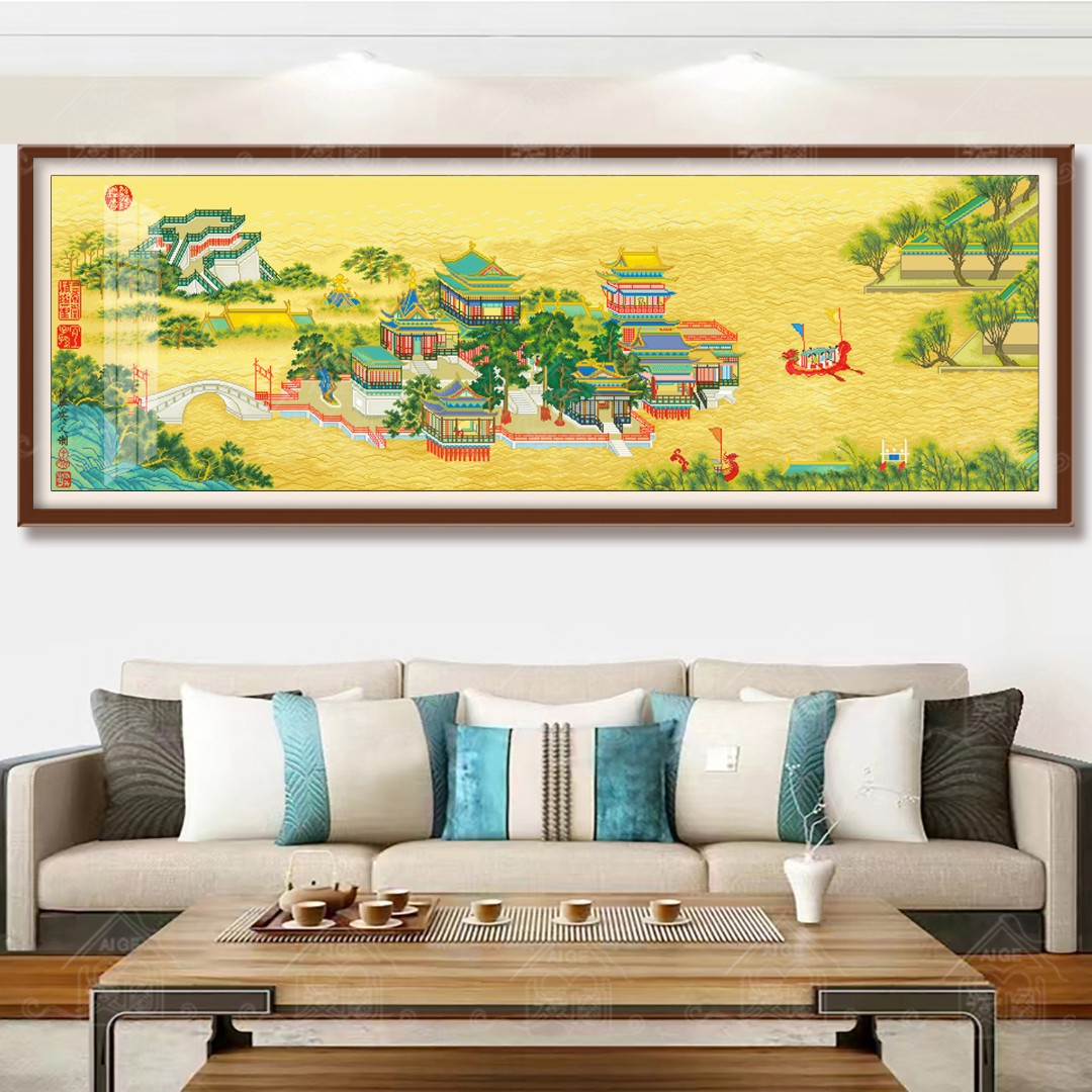 爱阁十字绣 清明上河图仇英版【古绢布 金丝布】新款客厅装饰线绣