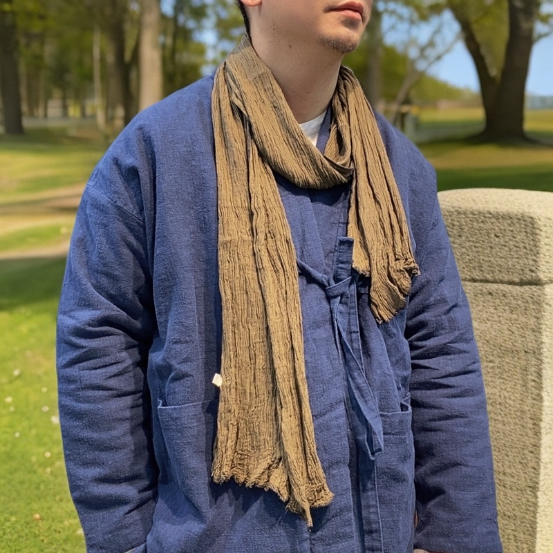 氛围感亚麻原创男女棉麻舒适通用款围巾男士针织百搭复古加厚文艺