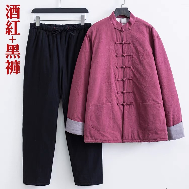 冬季男士套装中式加厚唐装棉衣码长袖复古宽松爸爸唐装加绒款加厚