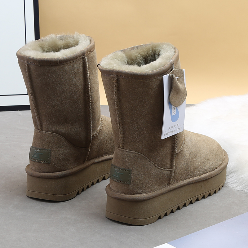 全羊毛厚底雪地靴女中筒2024冬新款皮毛一体防滑东北加绒保暖棉鞋