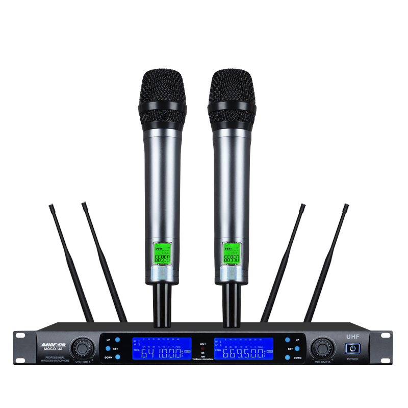 佰歌MOCOU2无线一拖二专业舞台级UHF真分集远距无线动圈麦克风