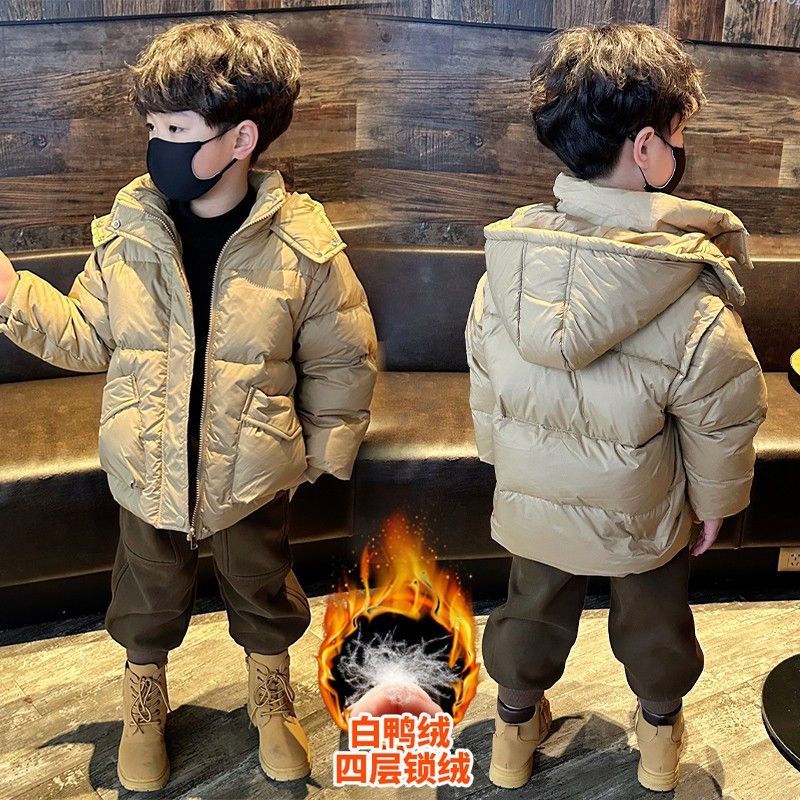 男童羽绒服2023新款加厚宝宝冬季小童洋气加绒款儿童白鸭绒连帽潮