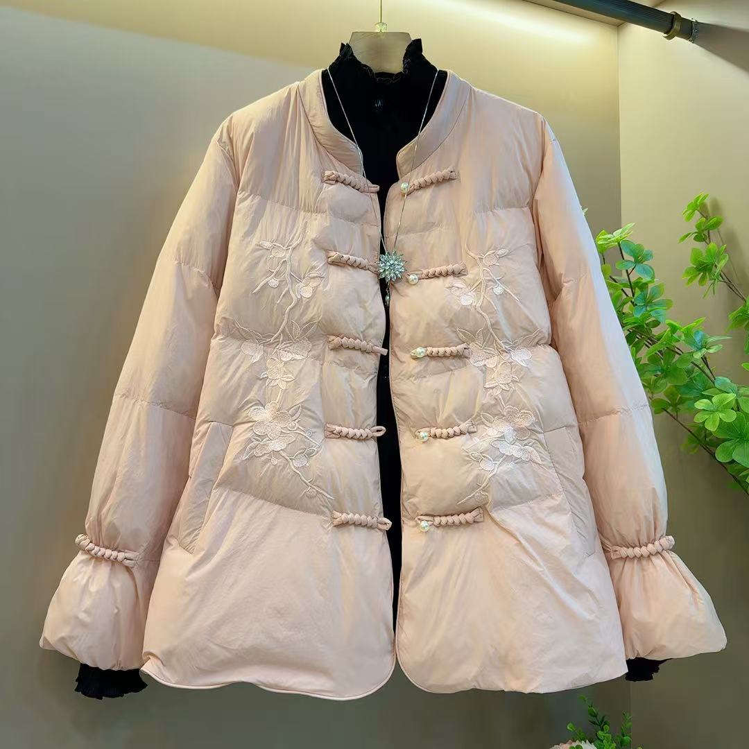 时尚新款国风盘扣重工提花百搭气质减龄显瘦棉服（长68左右）