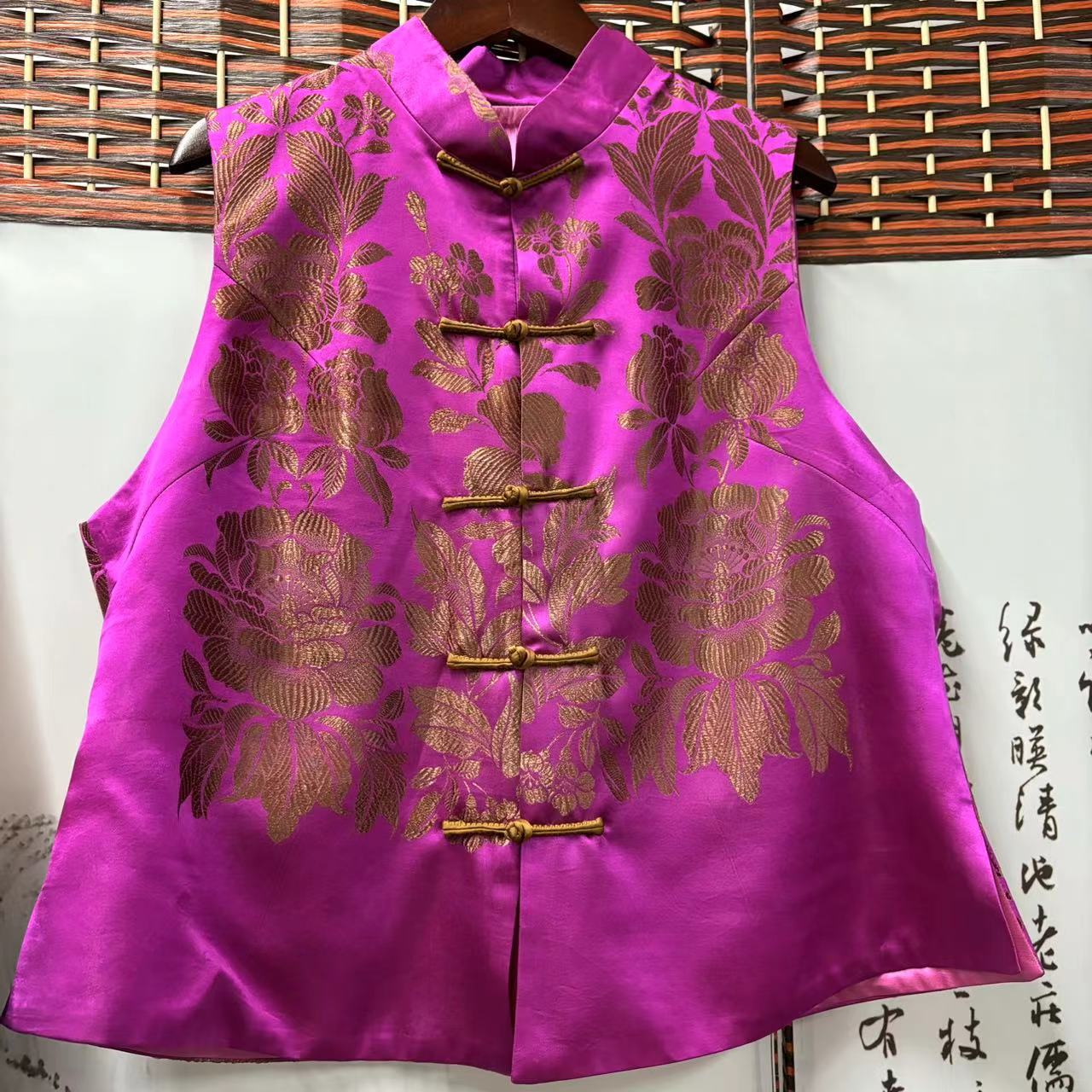 女装马甲网红复古马夹中国风民族风提花无袖立领双层