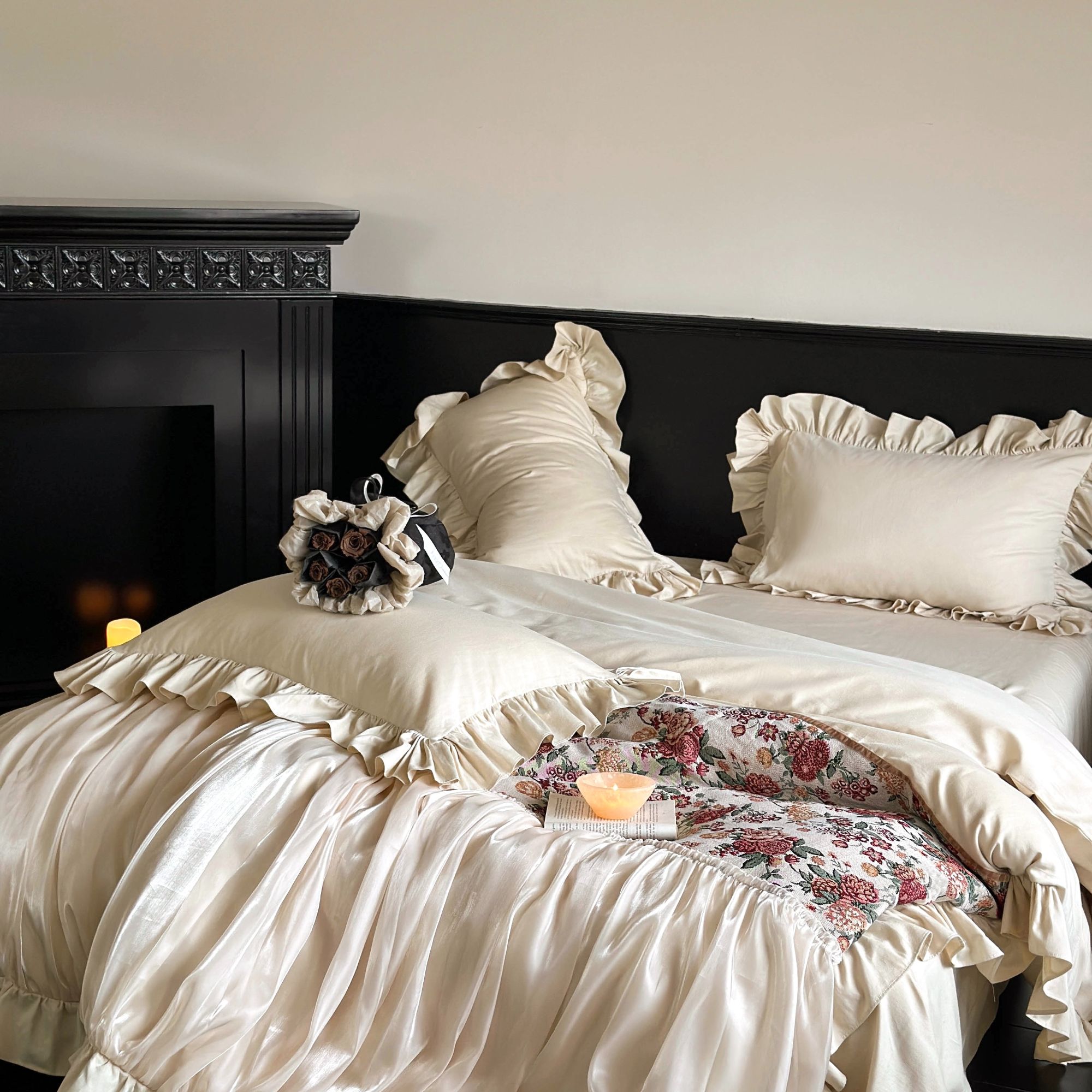 梅边Design【微风瑞丽】法式浪漫中古风全棉纯棉贡缎磨毛长绒棉套件