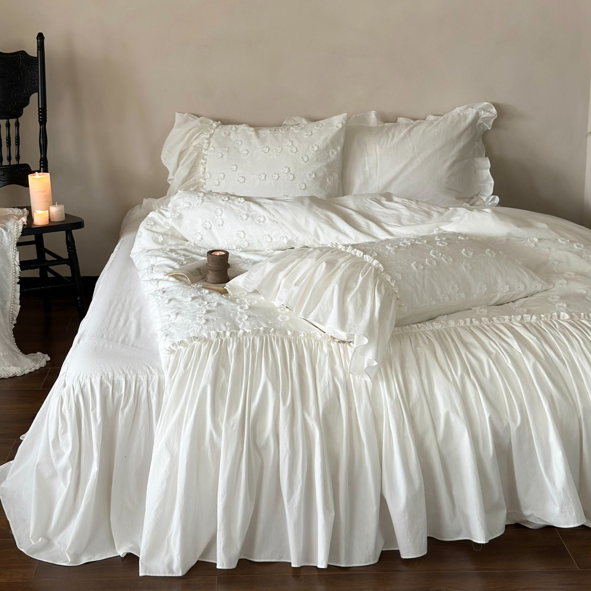 梅边Design【白色恋人】法式床裙款韩式四件套全棉纯棉四季款公主风