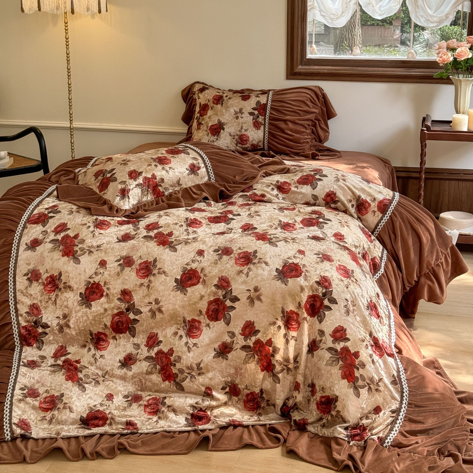 梅边Design【杜乐丽帷幕】法式复古秋冬加厚婴肤绒德芙绒床裙四件套