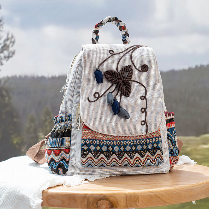 双肩包原创大容量新款背包轻便小众文艺立体帆布手工编织休闲女包