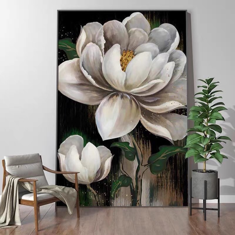 油画白牡丹/尺寸:60X85大格四股线绣/老佛爷私人定制（十字绣）