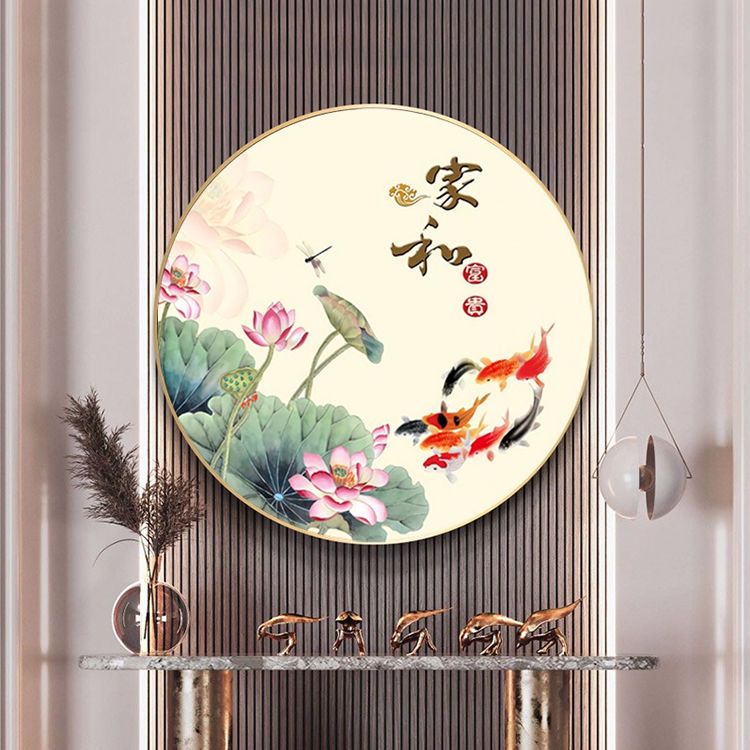 家和富贵九鱼图十字绣新款荷花线绣圆形小件客厅餐厅自己绣手
