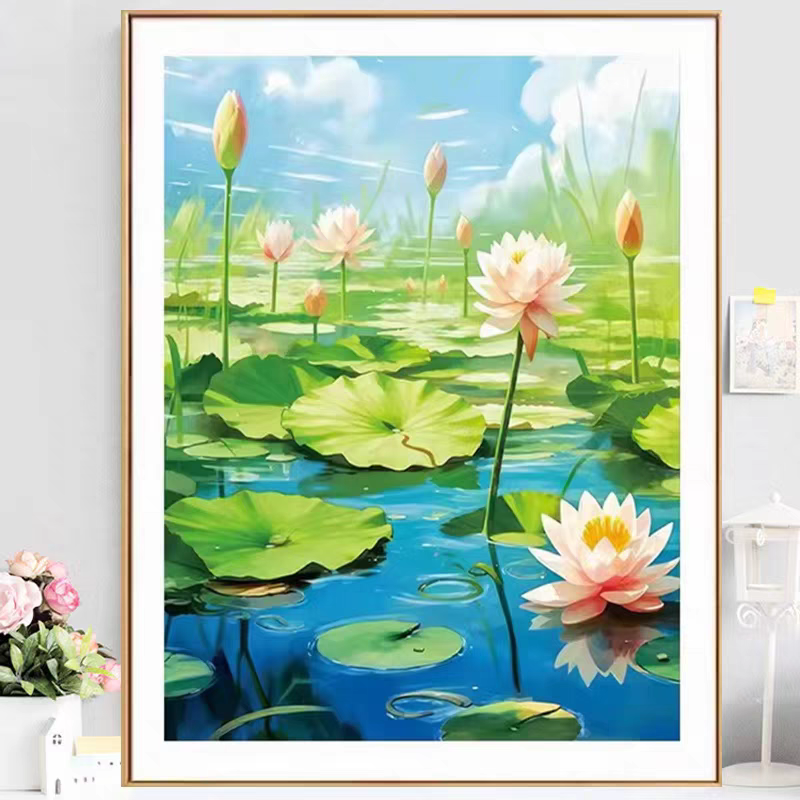 新款红荷映日十字绣2024新款高级感轻奢印花线绣小图