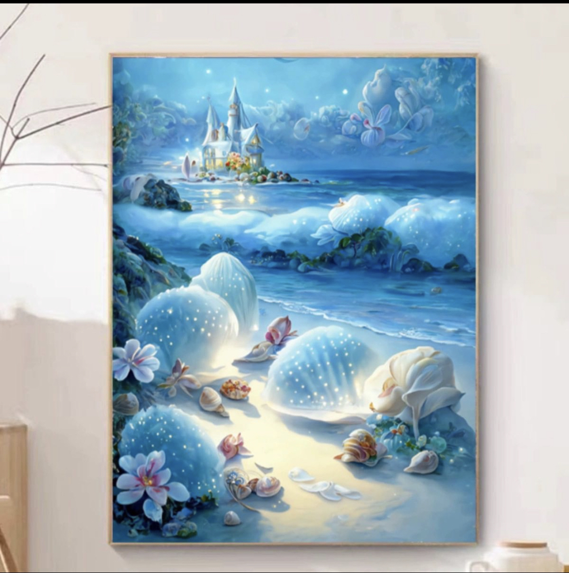 海边城堡蓝色贝壳65X85尺寸发个四股线绣（十字绣套件）