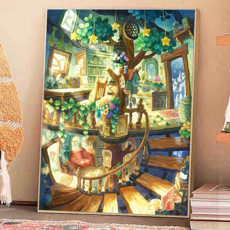 鲜花阁楼65X85大格四股线绣45个色A-746（十字绣套件）