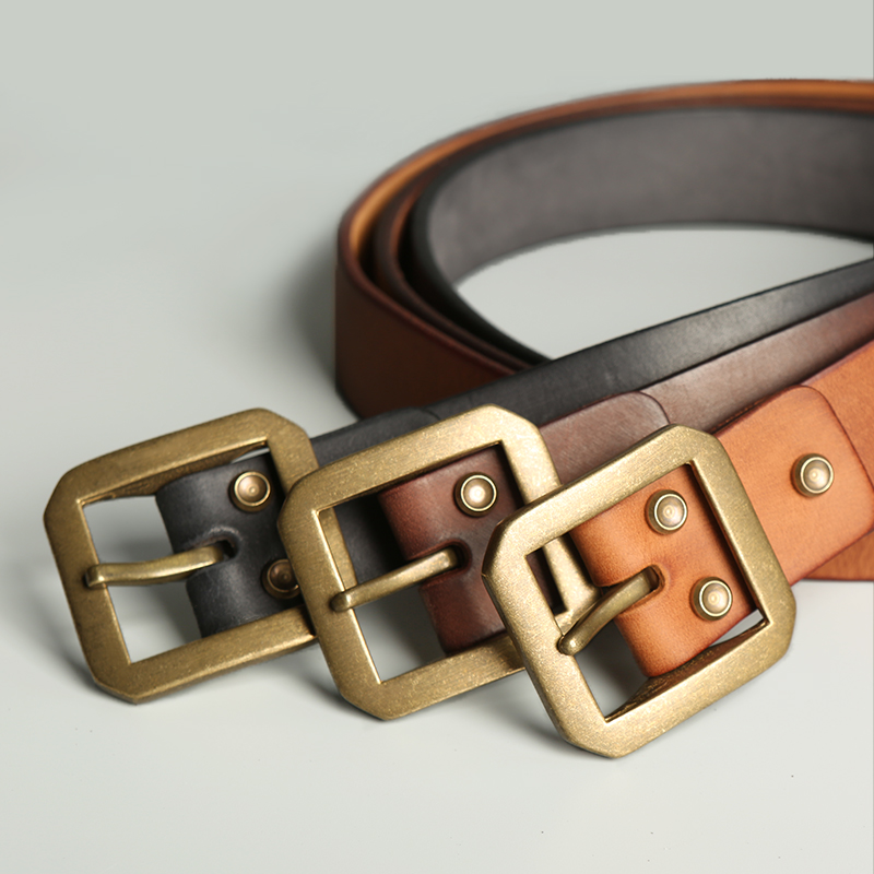 纯牛皮皮带男士美式做旧风复古植鞣针扣男士休闲牛仔裤裤腰带