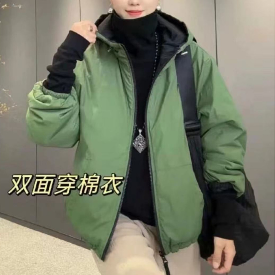 秋冬新款夹棉加厚连帽双面穿外套妈妈装棉服