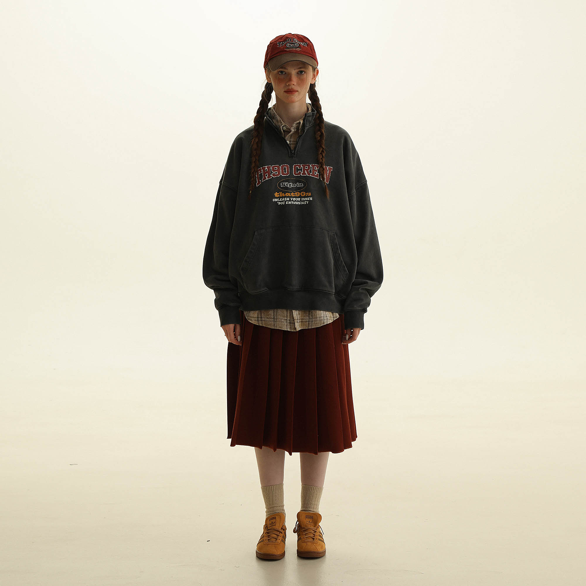 TH90「配色敲绝」经典美式复古半高领半拉链卫衣