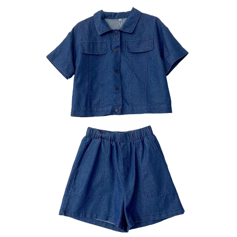 两件套装短外套牛仔短裤女夏季学生韩版宽松小个子百搭遮肚子