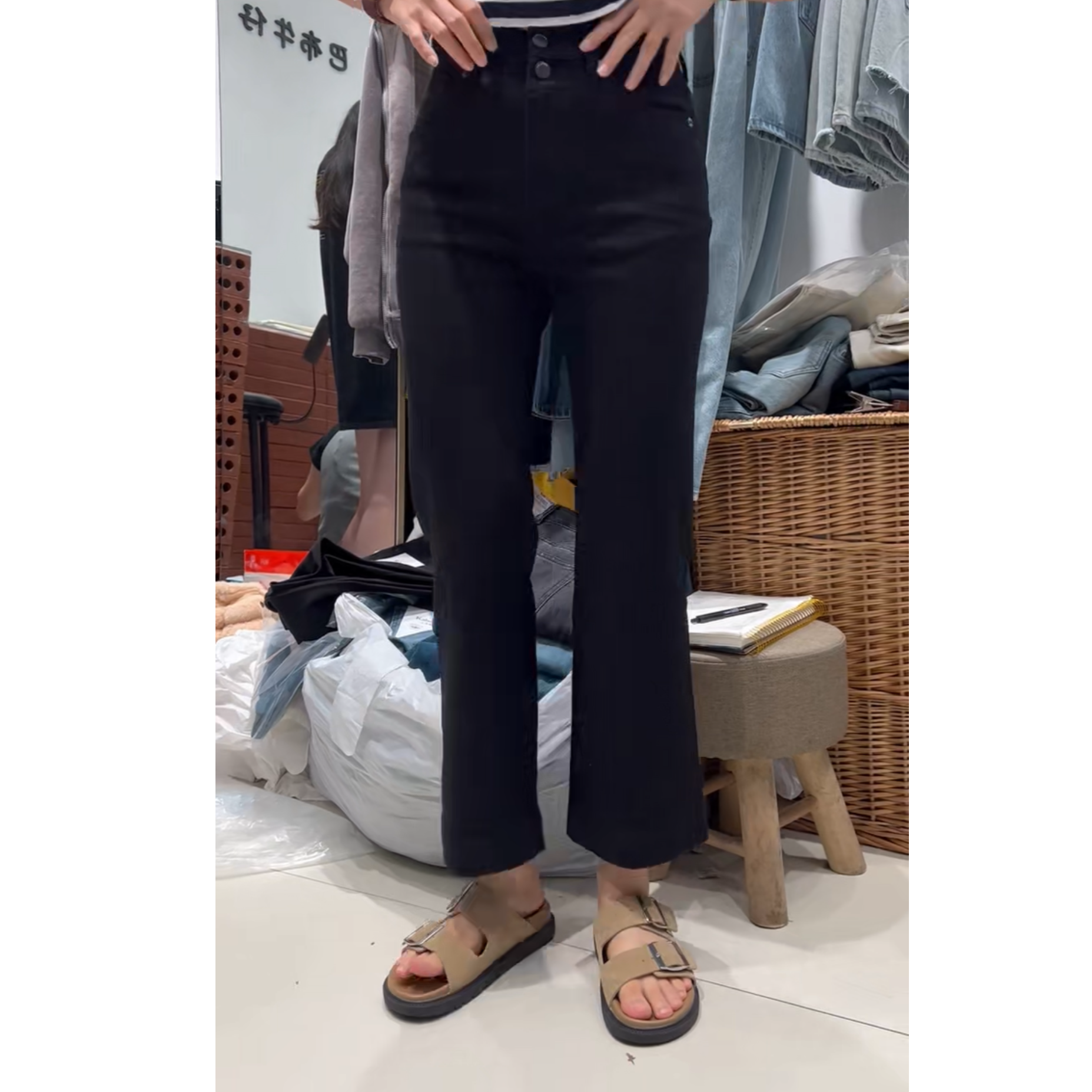 牛仔裤气质喇叭裤显瘦高腰直筒时尚休闲黑色开叉百搭外穿微喇修身