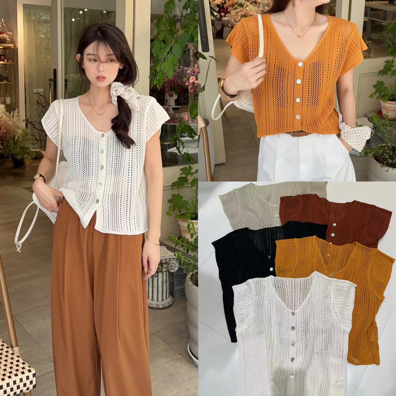 针织蕾丝气质短款时尚百搭夏季镂空薄款休闲宽松无袖韩版