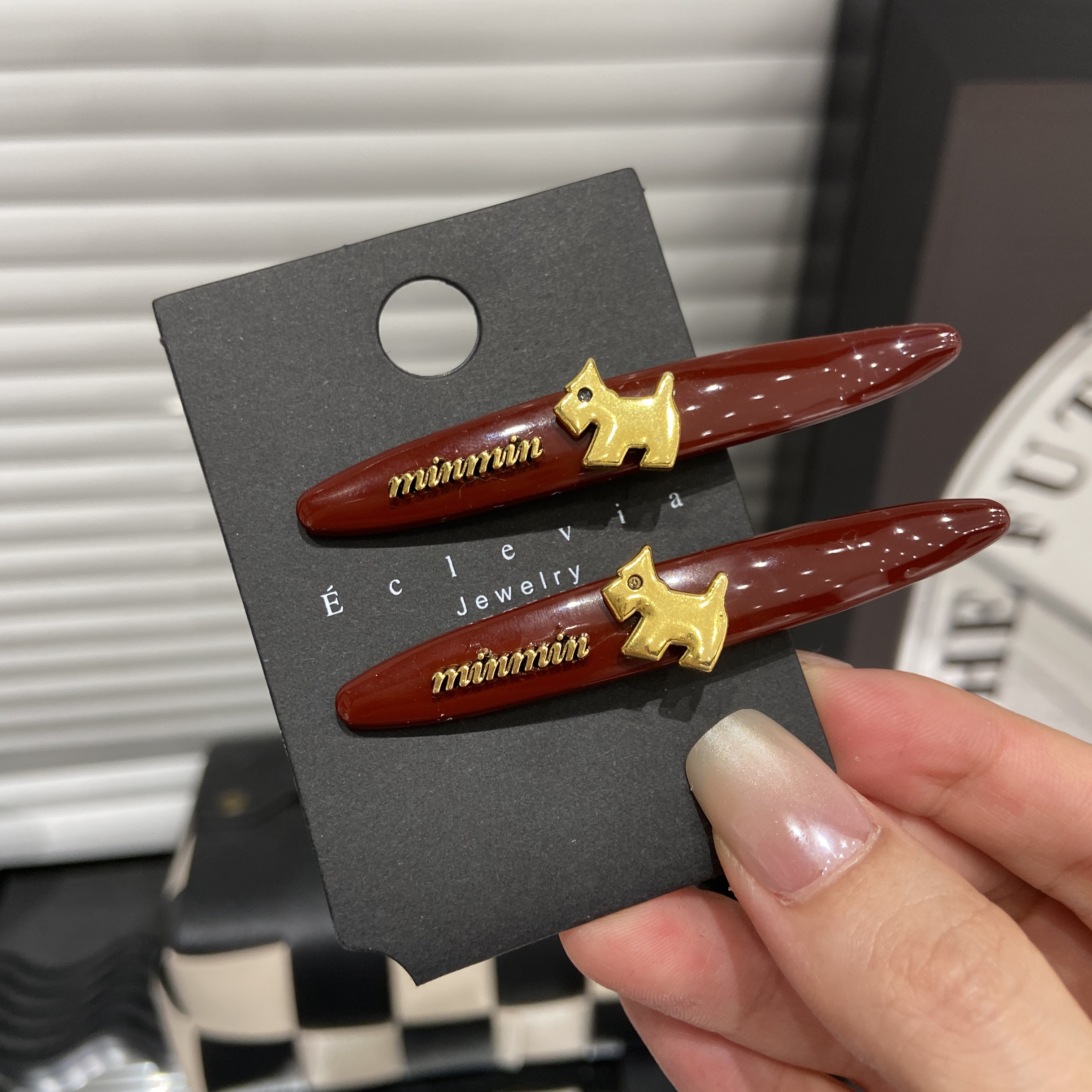 E3708 两只装秋冬新款安可拉红可爱小狗一字夹醋酸刘海ins边夹