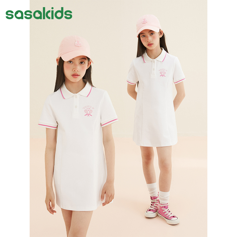 SASAKIDS Polo学院风夏装索罗娜珠地柔软不变形短袖T恤休闲连衣裙