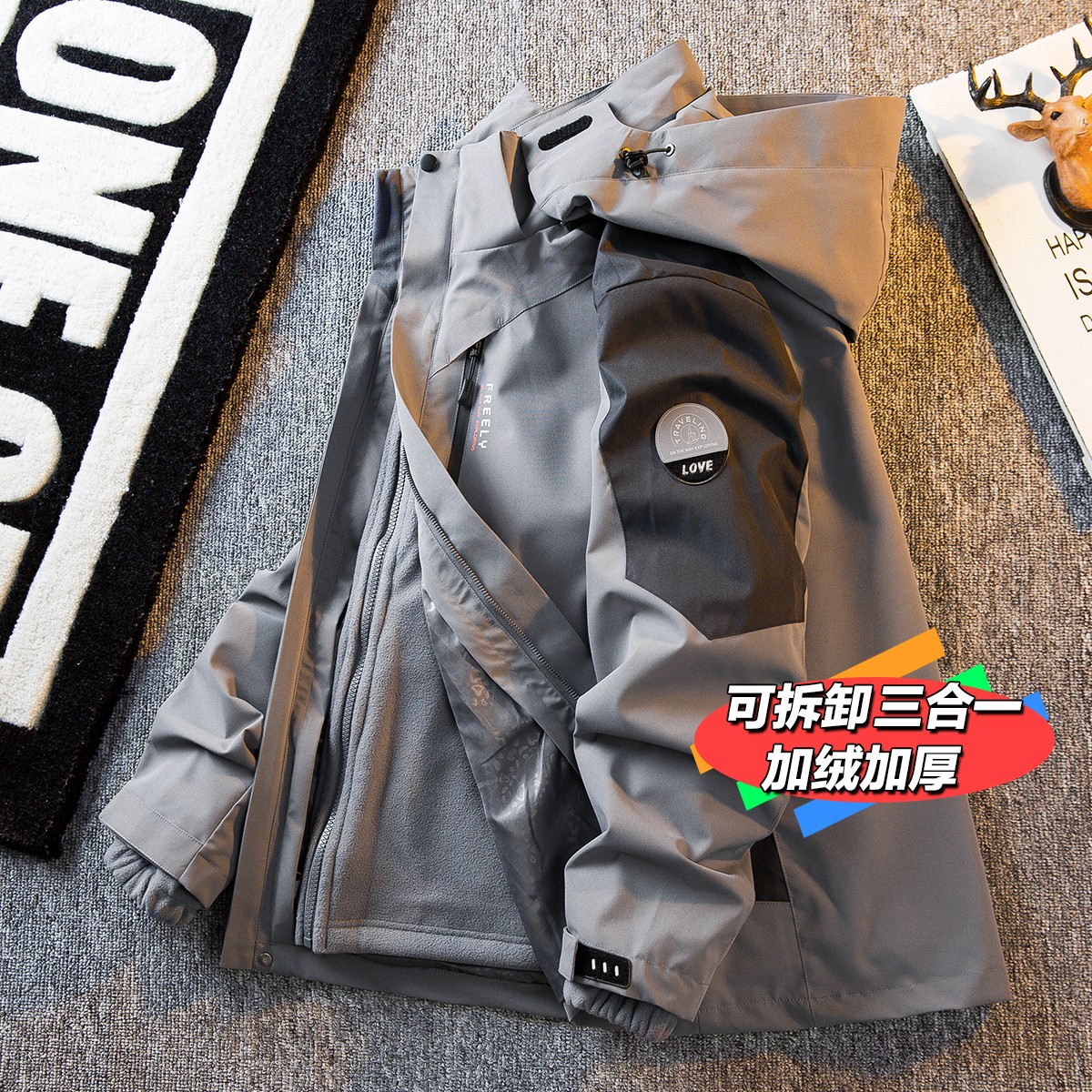 仓石一树潮牌连帽夹克外套男三合一可拆卸重磅冬季加厚户外冲锋衣