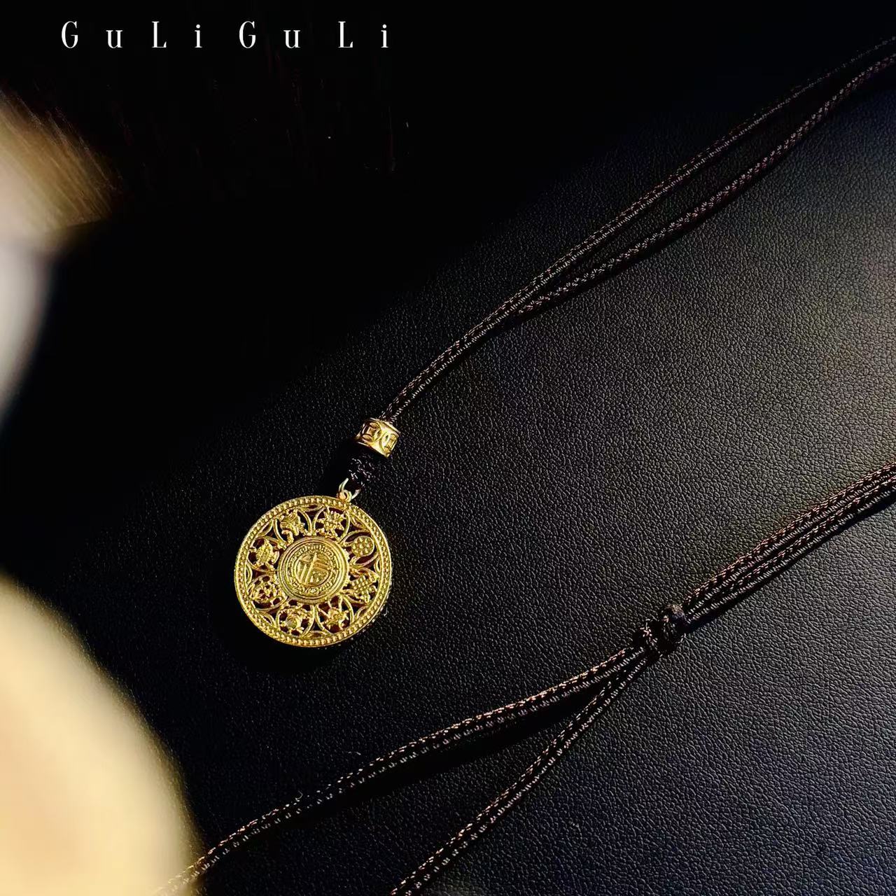 吊坠925银 d19【八宝罗精编绳项链】金钴色八宝罗盘毛衣链 00283