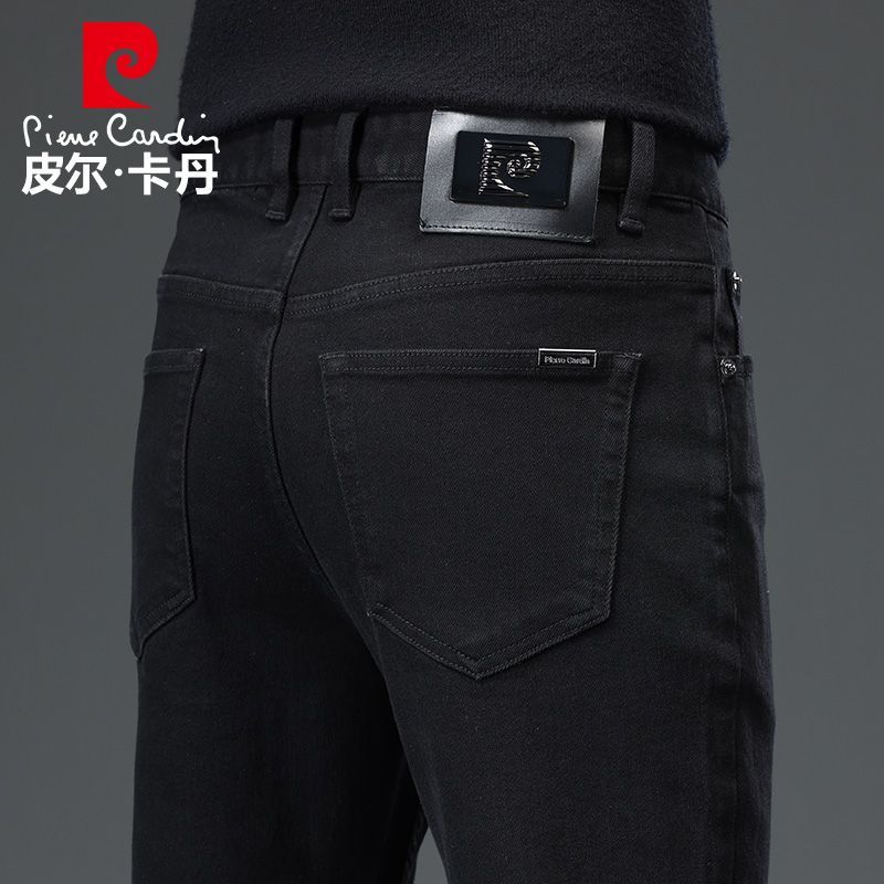皮尔卡丹2023新款高端休闲牛仔裤男黑色直筒宽松秋冬季裤子22354