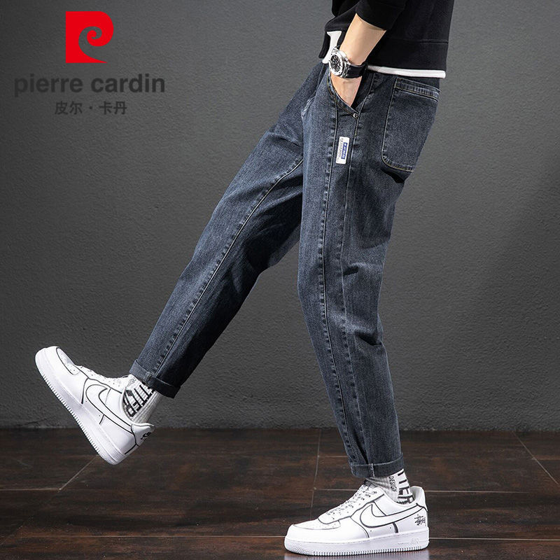 皮尔卡丹男士牛仔裤春秋季新款加绒宽松直筒弹力潮牌休闲长裤子男