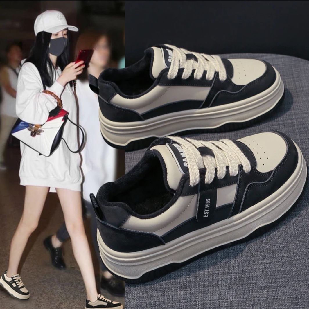 冬季新款板鞋女百搭学生加绒保暖韩版休闲鞋8601//标准尺码