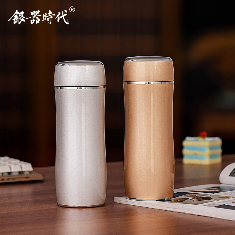 银器时代 保温杯男女士银杯子上善若水银内胆杯户外便携水杯