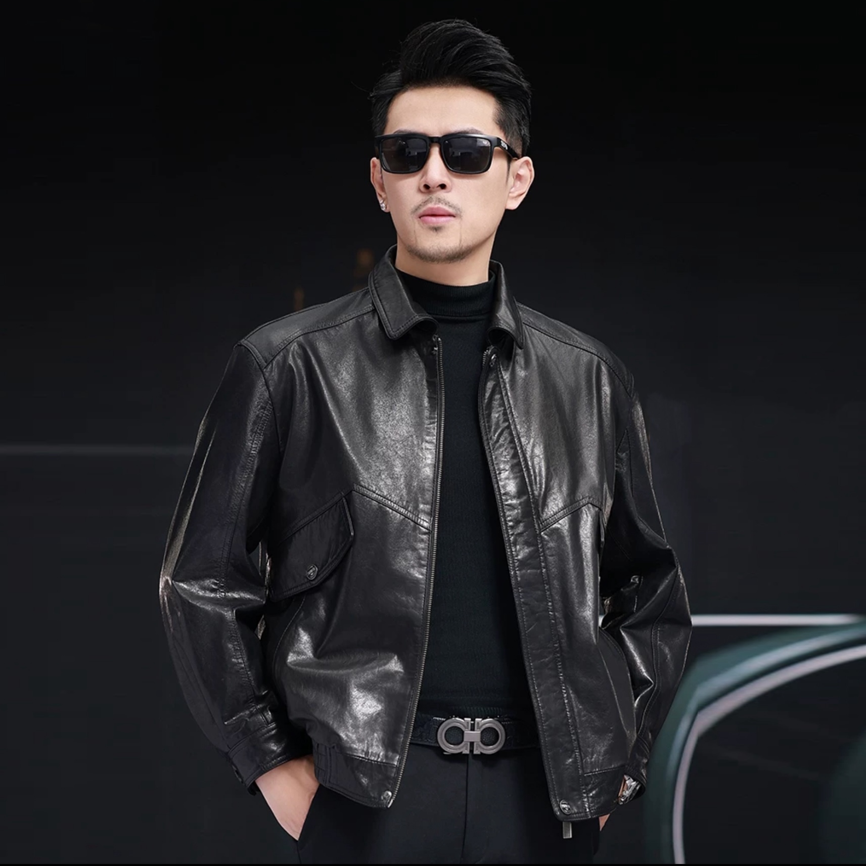 男士真皮衣头层黄牛小牛皮夹克外套休闲春秋季单装翻领宽松