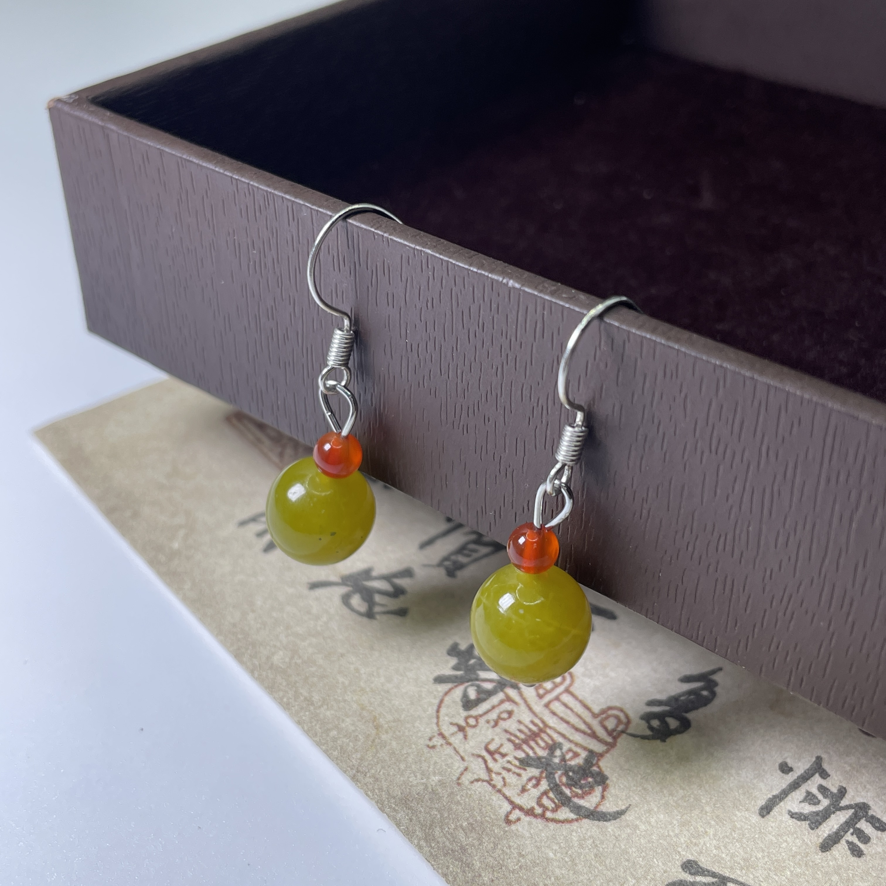 天然玉石 牛油果黄单珠耳坠Y108（多样性发货拍一发一）