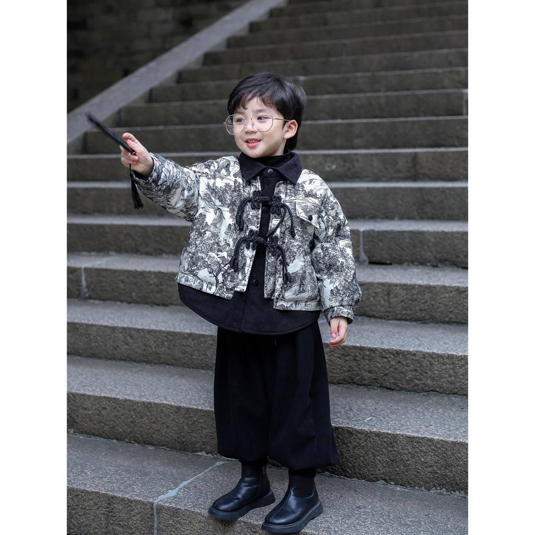 【清仓】男童棉衣2024冬季新款江南水墨风设计潮酷时尚棉服外