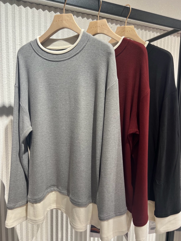 冬季纯色拼接大版假两件韩版加厚德绒发热打底衫