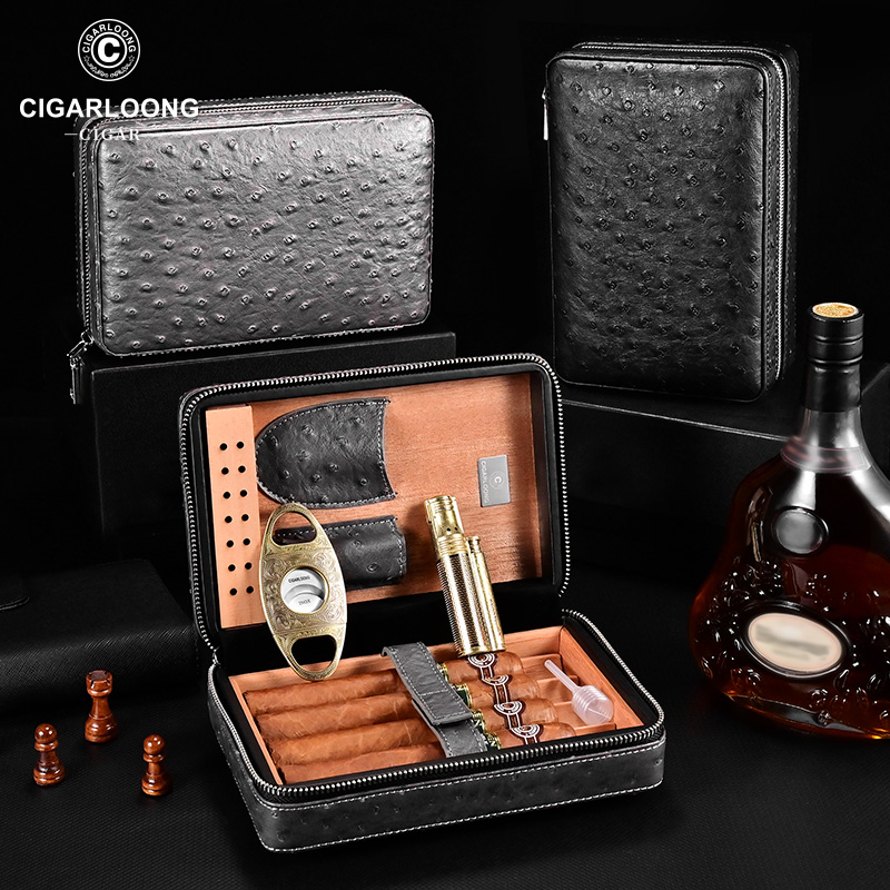 停产+坤茄龙雪茄保湿盒便携式雪茄剪雪茄打火机雪茄盒套装