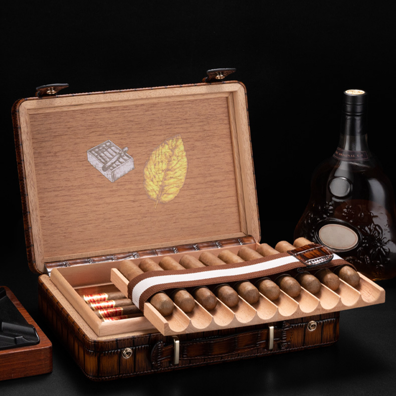 CIGARLOONG茄龙雪茄收纳盒鳄鱼皮纹雪松木便携雪茄盒CA-24AX1