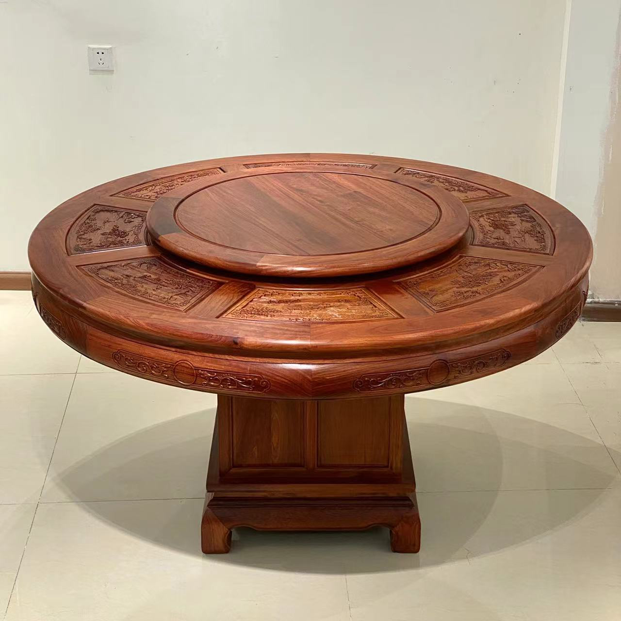 缅H大果紫T 138山水圆台圆桌 尺寸：1.38*1.38*77.5 转盘：79*79