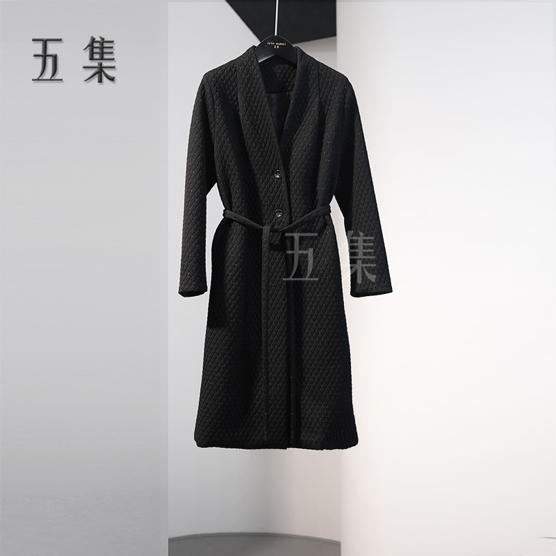 五集   绵羊毛新款V领腰带款显瘦长款风衣外套S6303