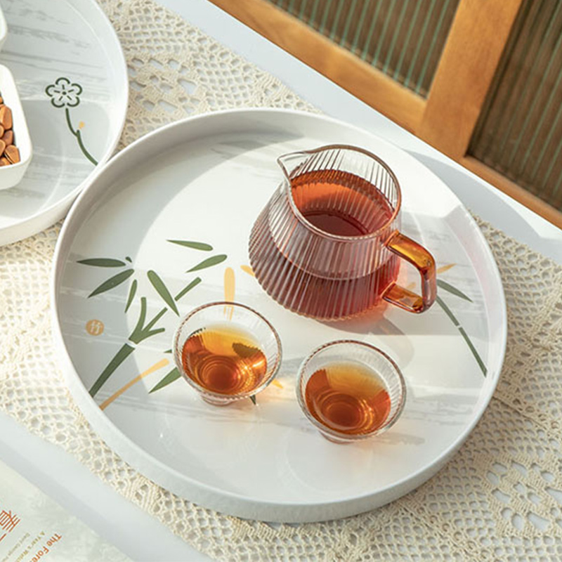 圆形托盘家用放茶杯客厅水杯子密胺茶盘长方形塑料茶托盘放置杯盘