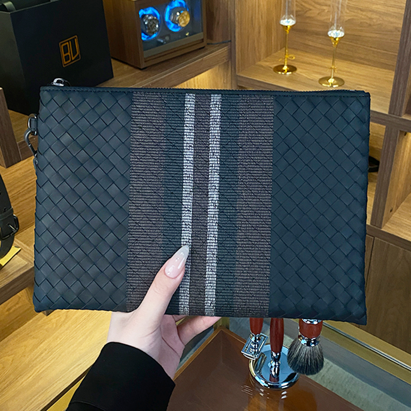 BV头层胎牛皮纯手工编织手拿包公文包手抓包真皮商务休闲大容量