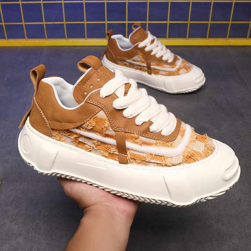 大嘴怪增高5公分厚底开口笑面包鞋大黄须男款休闲鞋青年时尚板鞋