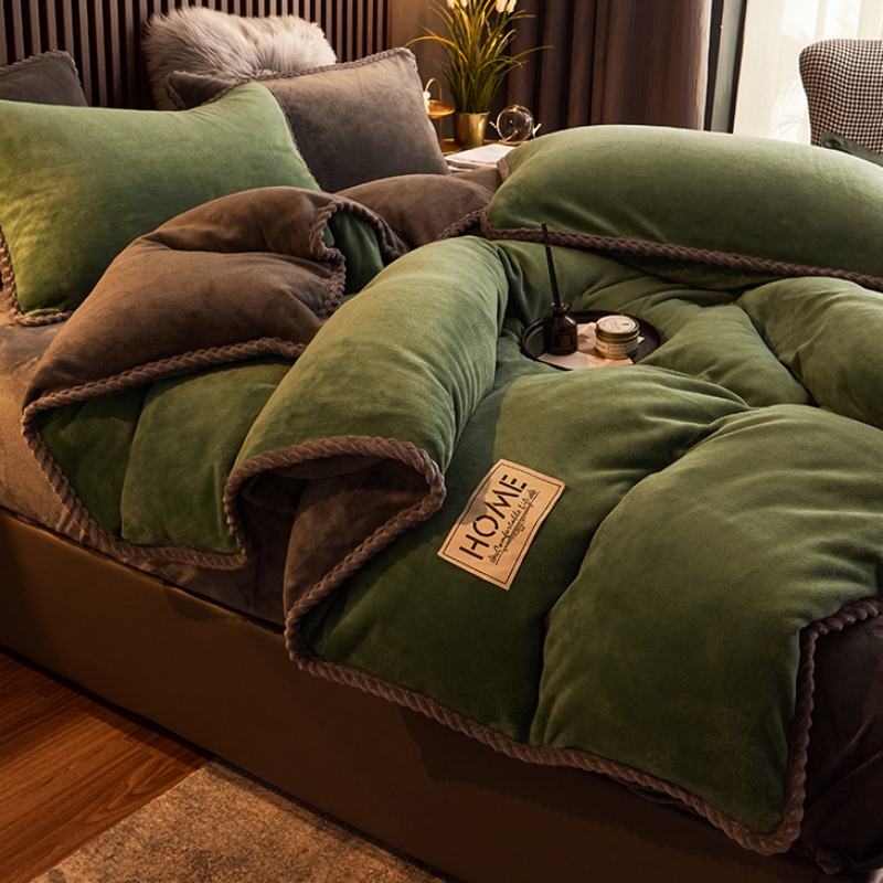 水星高端系列家纺冬季加厚牛奶绒被套被罩单件珊瑚绒床单四件套加