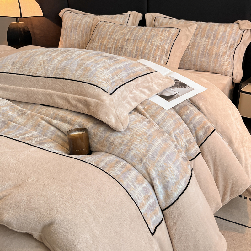 水星高端系列家纺现代轻奢冬季牛奶绒保暖四件套高级感双面绒加厚