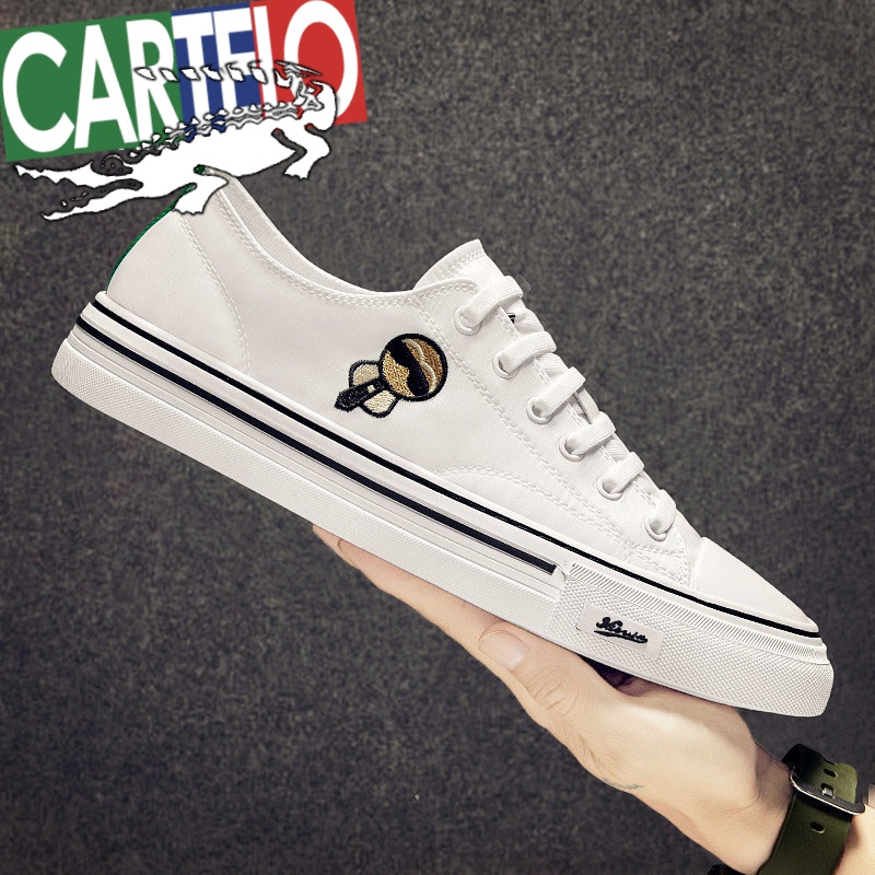 鳄鱼板鞋男鞋2024年新款潮鞋秋季透气轻奢帆布鞋子男士休闲小白鞋