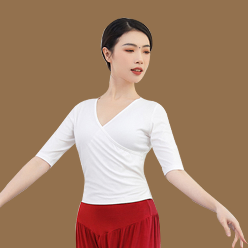 广场舞服装新款瑜伽服上衣中袖健身户外跑步舞服艺校学生专业服