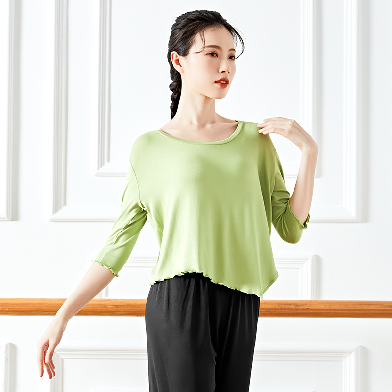 练功服长袖莫代尔舞蹈服夏季中袖现代舞排练上衣宽松显瘦跳舞黑色