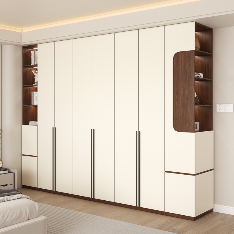 北欧简约主卧室家用到顶衣柜组合实木颗粒板开门收纳超高大衣橱